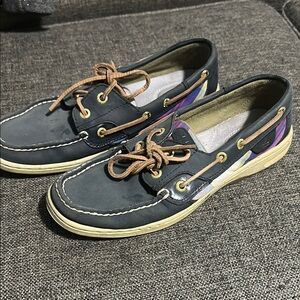Sperry Navy Boat Shoes with Tan Laces